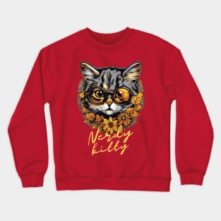 Nerdy Kitty Delight: Funny Aesthetic Smart Cat Art for Cat Lovers Crewneck Sweatshirt